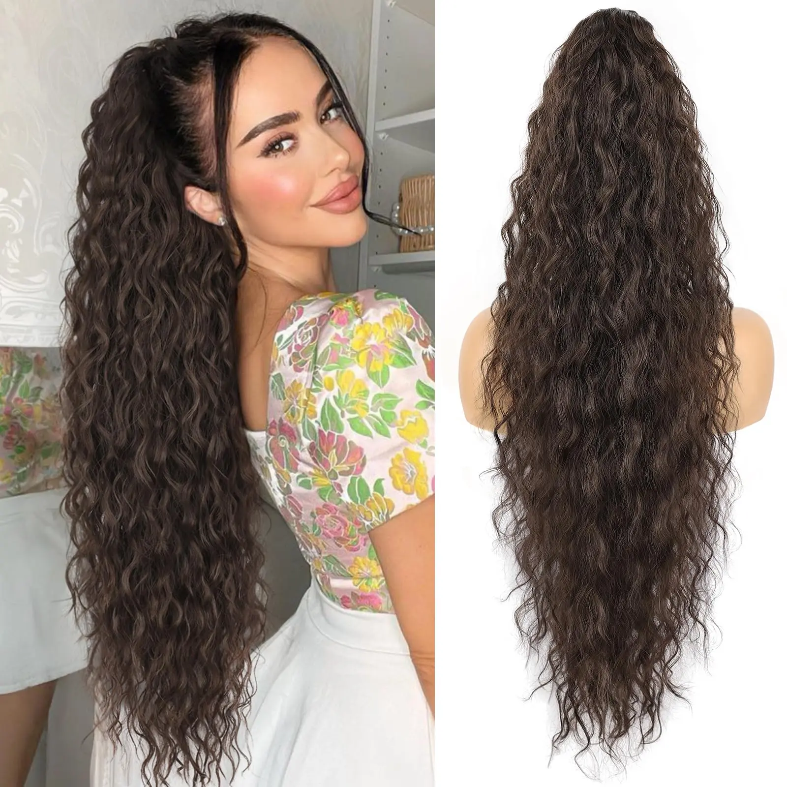 AISI HAIR 30" Claw Clip Drawstring Long Wavy Ponytail Extension Curly Pony Tail Clip in Hair Extensions for Women Fluffy Natural Looking Synthetic Hairpiece for Daily Use, Synthetic Soft Hair, Curly Ponytail