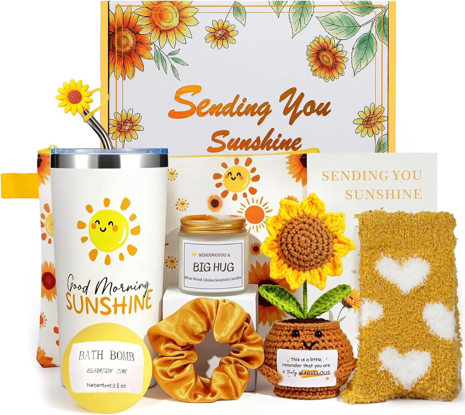 Halloween Fall Gift 10-Piece Sunshine Gift Basket for Women, Sunflower Self Care Gift Set, Care Package for Mom & Friends, Get Well Soon, Thinking of You & Encouragement Gifts