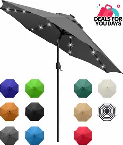 [Deals For You] Summer garden 9' Solar LED Lighted Umbrella with 8 Ribs Adjustment and Crank Lift System for Patio,Terrace, Backyard, Garden, Courtyard, Swimming Pool, Lawn【without base】,summerwins
