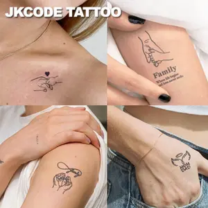 Family Love Minimal Tattoo Stickers, Cute Fashion Girl Accessories, Long-Lasting Waterproof Hand Neck Tattoos, Daddy & Momy Illustrations