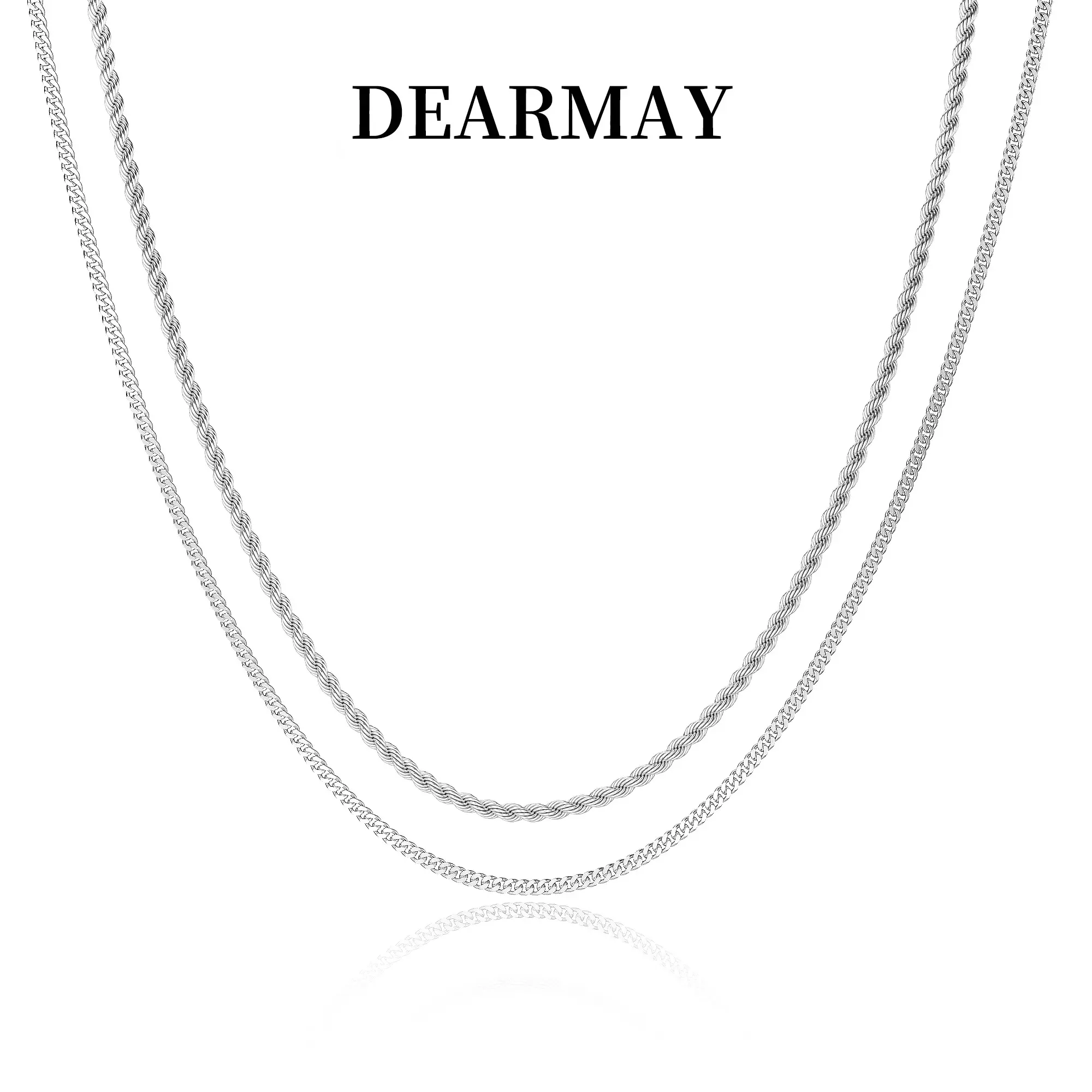 Dearmay Men's 2-Piece Layered Cuban Links Necklace Set for Adults, 3mm, Adjustable 18-28 Inch Lengths, Layered Set, Adjustable Length, Anniversary, Birthday, Casual, Easy Maintenance, Elegant
