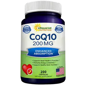 aSquared Nutrition CoQ10 (200 Capsules and 200mg) - High Absorption Vegan CO Q-10 Powder - Enzyme Ubiquinone Supplement Pills, Extra Antioxidant Coenzyme Q10 Vitamin, Coq 10 Alernative to Softgels