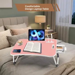Laptop Lap Desk, Foldable Laptop Table Tray with 4 USB Ports Storage Drawer and Cup Holder, Lap Bed Desk Notebook Stand Laptray Portable Standing Table for Bed Couch Floor
