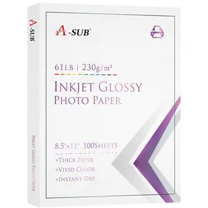 A-SUB 8.5x11 Inches Glossy Cast Coated Photo Paper 61lb 230gsm for Inkjet Printers Ideal for Photos Scrapbooks & DIY Projects