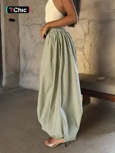 Women's Green Gingham Balloon Pants, High Waisted Drawstring Elastic Waist Harem Pants, Casual Loose Wide Leg Checkered Trousers for Summer Boho Everyday Wear
