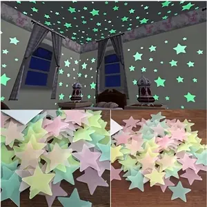 100pcs/lot Glow-In-The-Dark Star Stickers, Wall Art Stickers, Wall Decorations for Bedroom & Living Room, Ceiling Decoration, Universal Use, Decoration Items