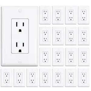 20-Pack Modern White Tamper Resistant 15A Duplex Electrical Outlets | Standard Wall Receptacles for Home & Office Safety