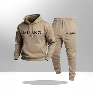 Men's Milano Letter Printed Hoodie and Drawstring Sweatpants Set, Menswear, Casual Athletic Long Sleeve Hooded Jacket & Trousers for Fall & Winter, Men's Clothing for Daily Wear, Sportswear Indoor Outdoor, Tracksuit, Athleisure Summer Clothes