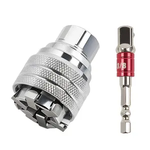 Universal Adjustable Socket Wrench, 10-19mm Multi-Function Grip Socket with 3/8" Drill Adapter, Self-Adjusting Sleeve Tool for Ratchets, Power Drills, Auto Repair, Home DIY & Dad Gift fathersdaygift