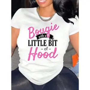 Bougie with a Little Bit of Hood" Graphic Tee - Women's Casual Short Sleeve Crew Neck Top, Breathable & Soft for Spring/Summer, Machine Washable