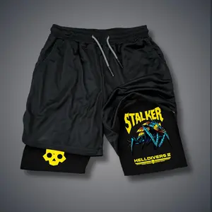 Helldivers II Double-Layer Sports Shorts Graphic Shorts Black Shorts Camo Shorts Streetwear Shorts Men Outfits Men Short Shorts Vacation Outfits Shorts