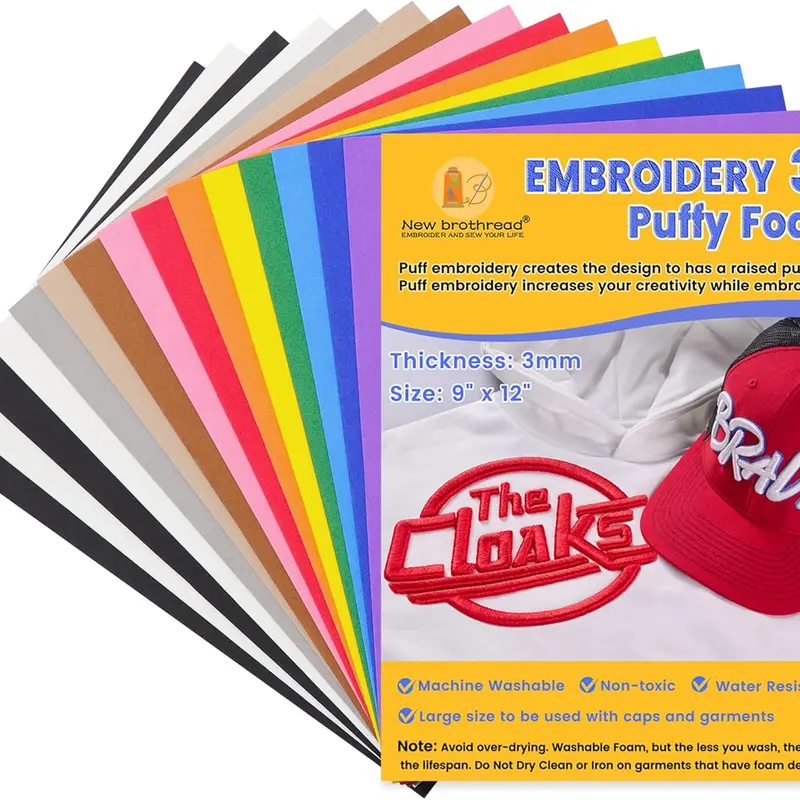 New Brothread Embroidered Embossed Foam - 3xBlack + 3xWhite & 9 Multi Colors Options, 9"x12" 3MM Thick, Easy Embroidery Process, Easy to Use, 3D Effect, Versatile for DIY Projects, Needlework Crafts, Caps