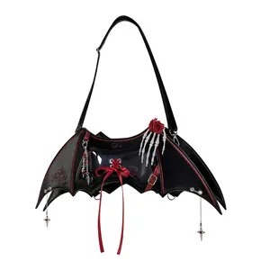 Halloween Devil Wings Cosplay Ita Bag Game Collab Love And Deepspace Qin Che Compact Red Black Shoulder with Clear Panel Zip Closure for Women