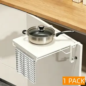 Foldable Over Cabinet Door Kitchen Shelf, Rust-Resistant Carbon Steel Counter Extender with Towel Holder for Small Kitchen & RV