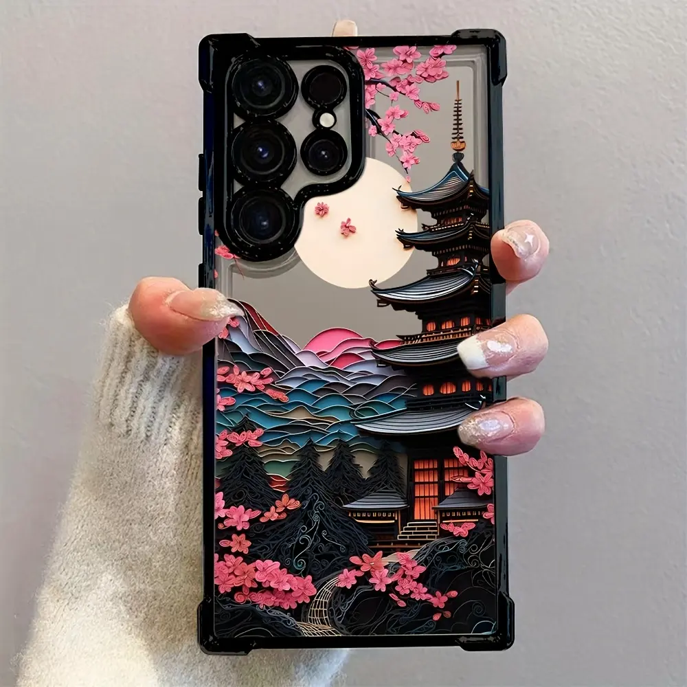 Japanese-Style Ancient House Phone Case Compatible with Samsung Galaxy S25 S24 S23 S22 S21 FE Ultra Plus 4G 5G, Shockproof Transparent Soft Back