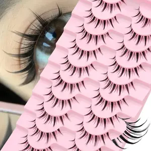 Anime Cosplay Style C Curl False Eyelashes, 10 Pairs Reusable Wispy Cluster Faux Lashes, Natural Curling Lashes for Women Eye Makeup, High Quality Eyelashes, Eyelash Extensions