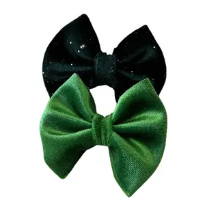 Emerald Velvet Hair Bow | Green Velvet Hair Accessory | Clip, Nylon Headband or Ponytail Bow | Handmade Bow