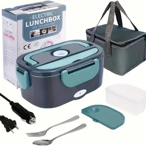 Portable Electric Lunch Box with Leak-Proof Removable Container & Cutlery - 60.87oz Fast Food Heater, Insulated Bag for Car, Truck, Work, Camping | Modern Bento | Safety Lock Cover | No Microwave Required | 110V Use, Insulated Lunch Bag