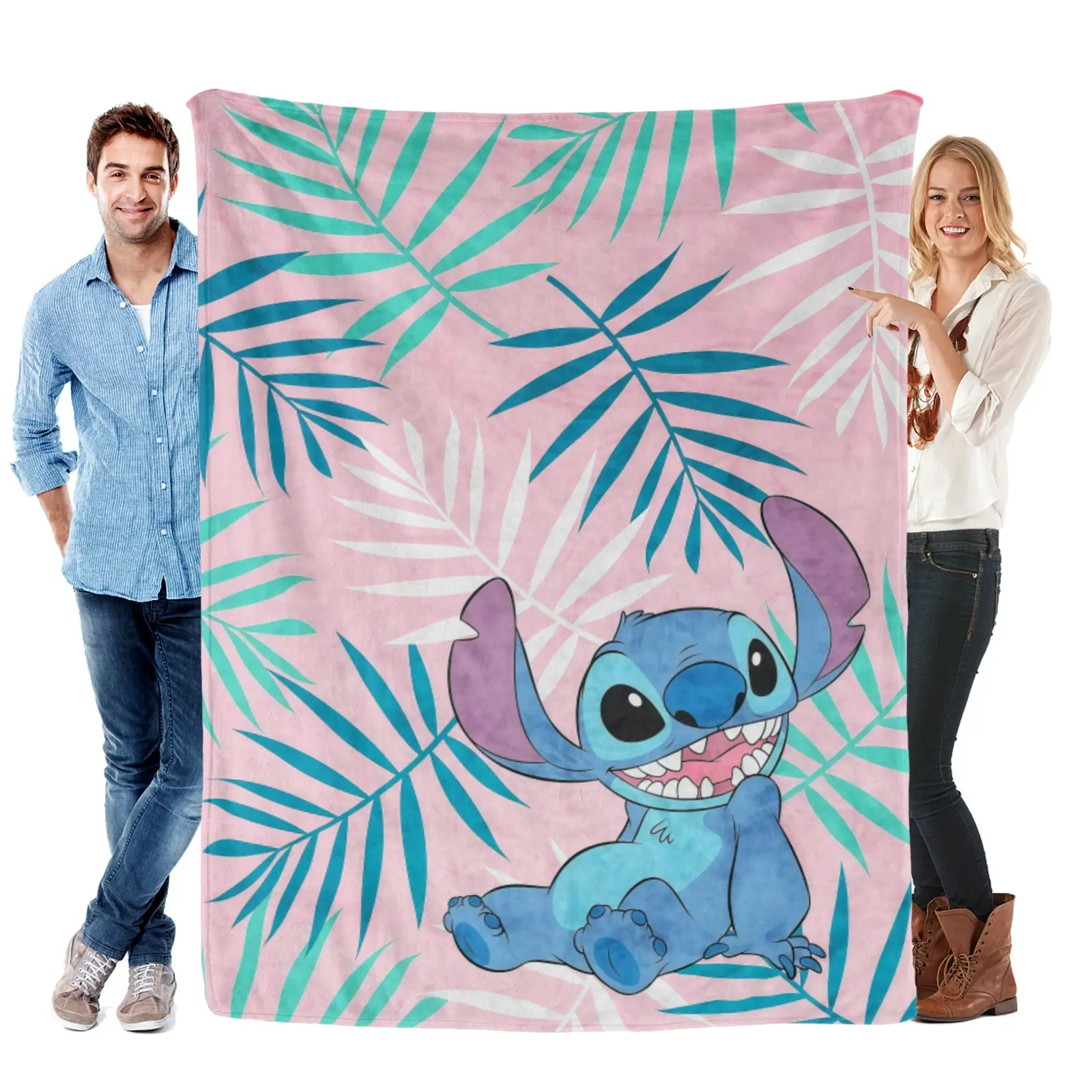 Disney Bright Pink Palm Stitch Blanket, Ultra Soft Cartoon Printing Throw Blanket,Stitch Stuff For Camping Travel Car Use
