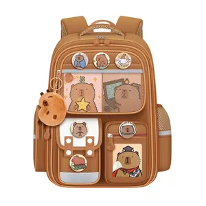 Cute Capybara Backpack for Kids! Ultra Lightweight LargeSchool Bag with 6S Spine Support with accessories and badges