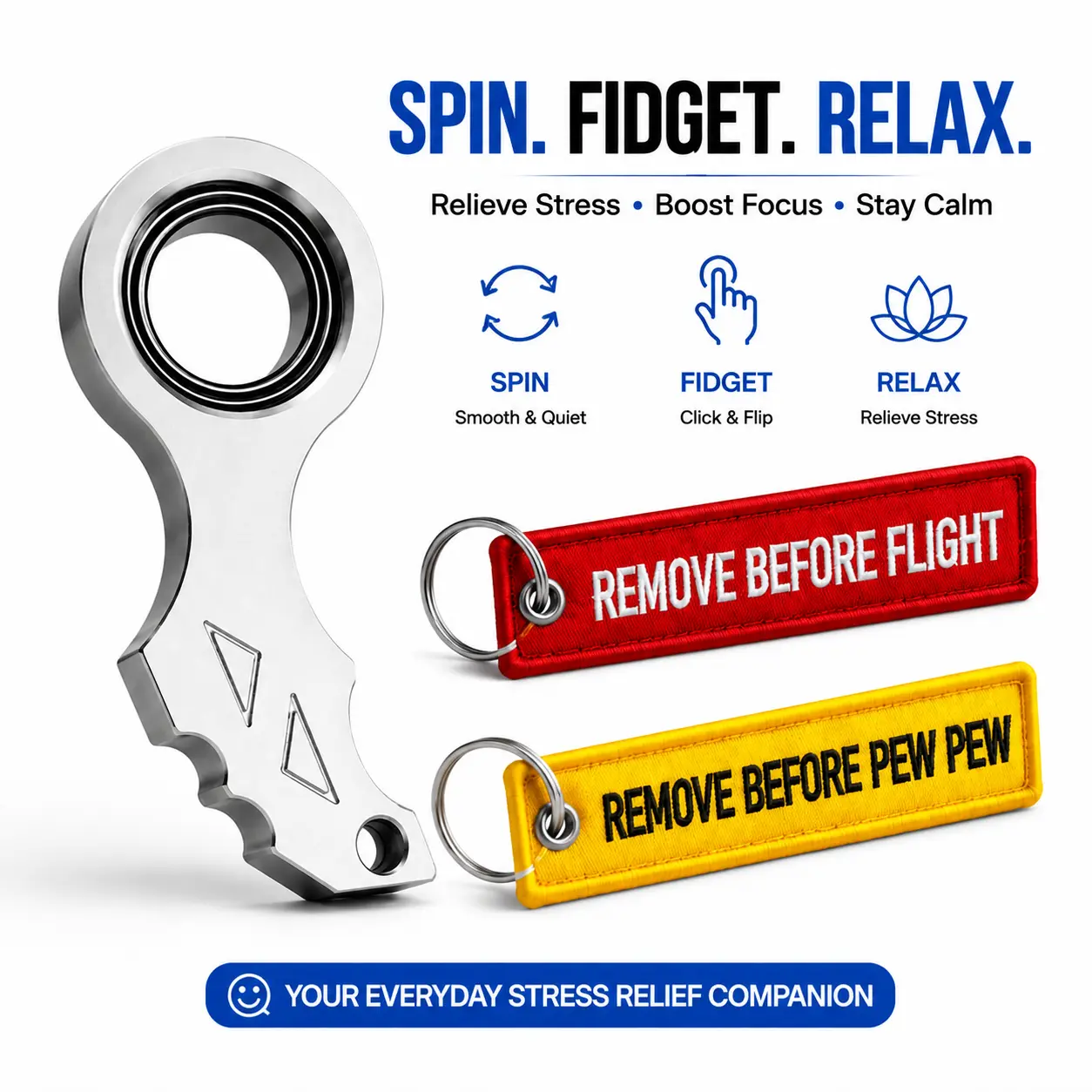 Fashion Aluminum Alloy Karambit Shape Spinner Keychain - Silent Rotatable EDC Fidget Toy, Anti-Anxiety Novelty Accessory for Adults, Unisex Stress-Relief Daily Carry Key Ring