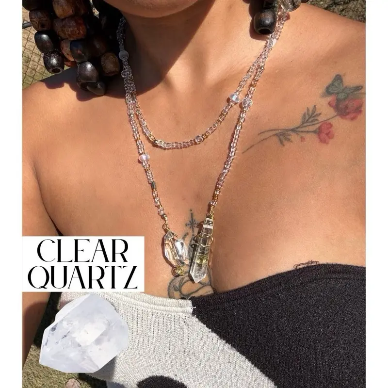 Clear Quartz Wrap Necklace Boho Beaded Versatile Necklace with Crystal Pendant for Spiritual Healing and Everyday Wear
