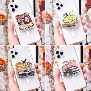 Playful Dragon & Books Magsafe Phone Grip - Magnetic Pop Socket & Kickstand - Cute Fantasy Phone Accessory Gift