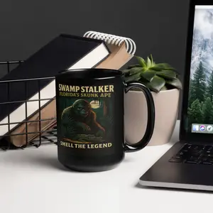 Florida Skunk Ape Mug – 15 oz Funny Cryptid Coffee Cup – Smell the Legend – STICKS 'N STONES™ Limited Edition – Everglades Bigfoot Gift Black Glossy Mug