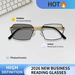 Lightweight Metal Frame Reading Glasses, Black Gold Geometric Square Style Anti Glare Eyewear for Daily Use