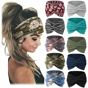 10 PCS Women Headbands African Wide Hair Wrap Extra Turban Head Bands for Lady Large Sport Workout Stretch Non-slip Big Hair Bands