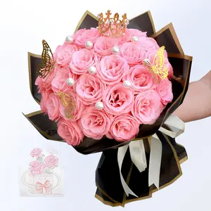 Pink Glitter Roses Bouquet, DIY  Glitter  Bouquet for Valentine, Mother's Day, 36 Roses