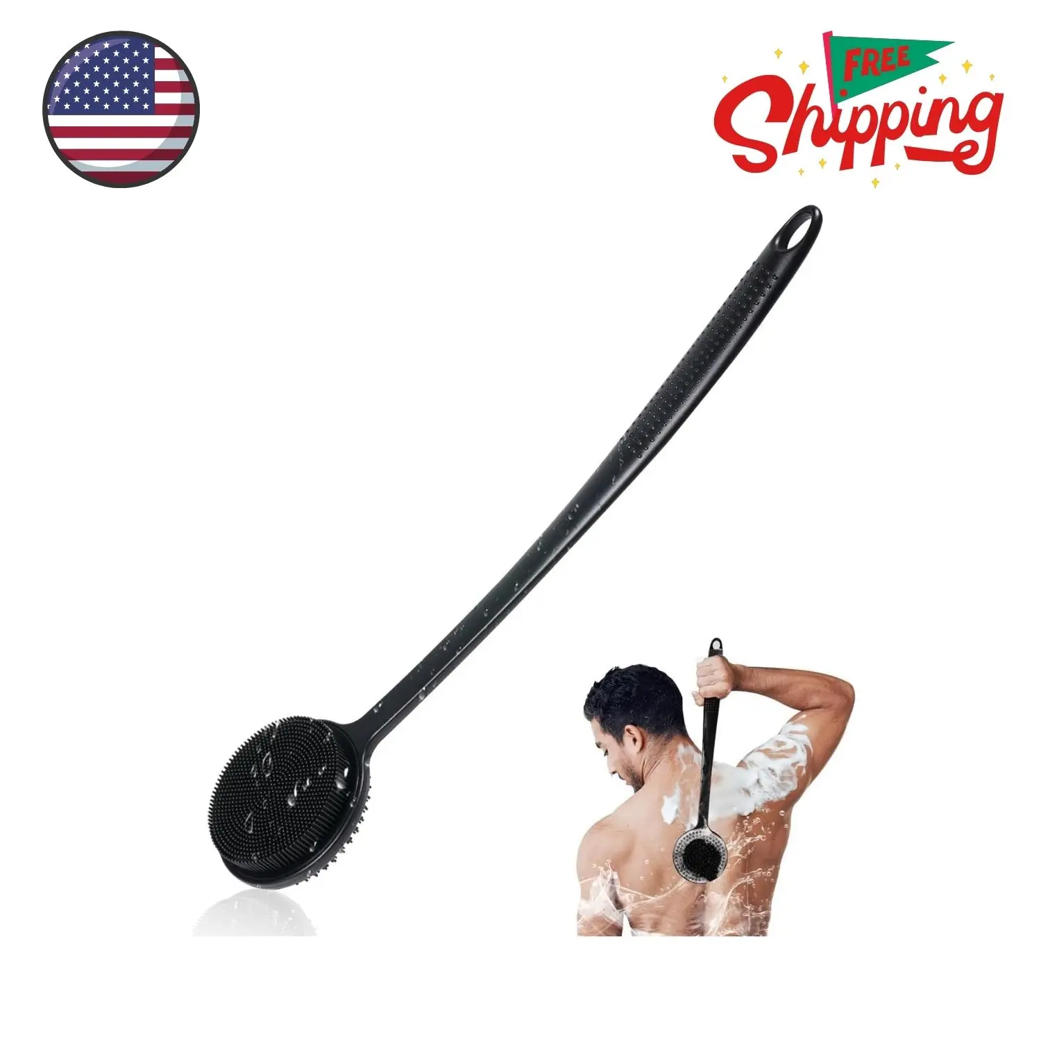Silicone Back Scrubber for Shower, 17in Lengthen Long Handle Body Brush