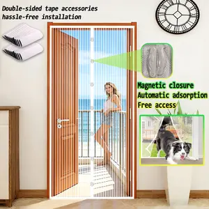[Magnetic Mosquito Net] White Magnetic Striped Screen Door, Automatic Closing, No Drilling Installation, Suitable for Bedroom, Living Room, And Balcony, Pet-Friendly Bug Barrier For Maximum Ventilation