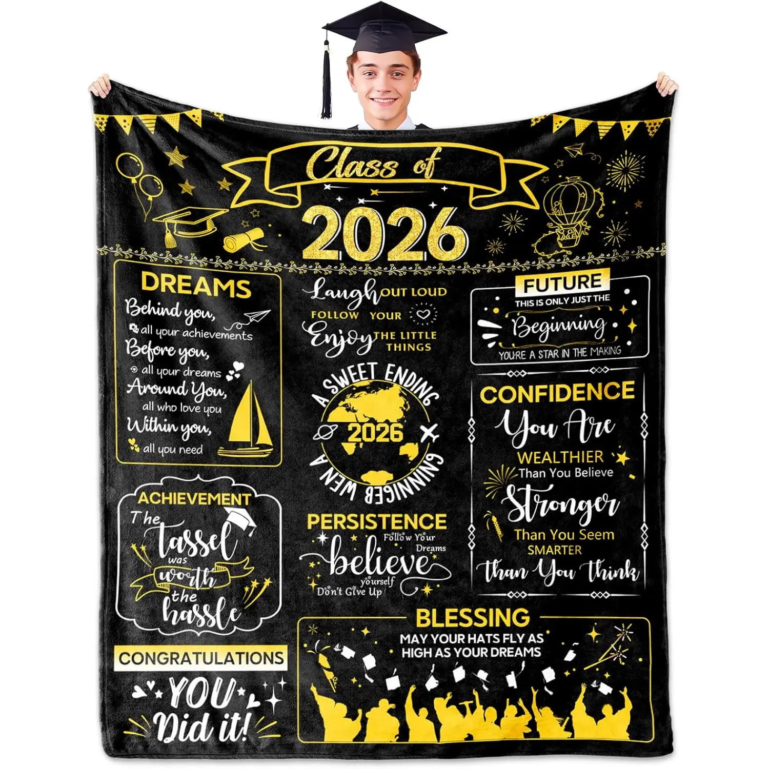 Unisex Graduation-Themed Soft Flannel Blanket - 2026 Grad Gift, 60x50in & Multi-Size Options, Anti-Static, Wrinkle-Resistant, Breathable, Foldable, Machine-Wash, All-Seasons Bedspread for University Celebrations