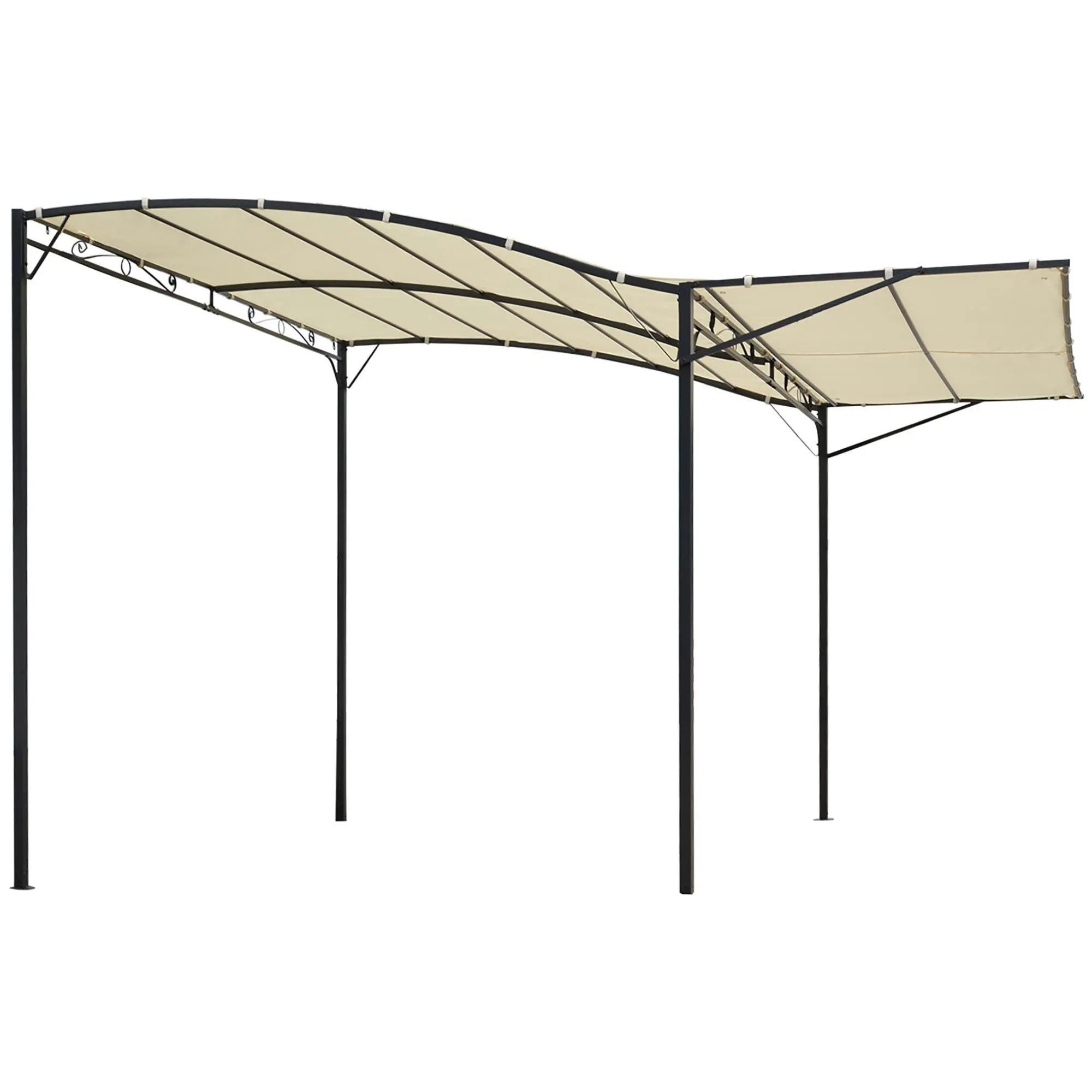 Outsunny 10'x8' Deck Pergola - Beige Outdoor Patio Gazebo with Extendable Side Awning, Waterproof Canopy, Adjustable Portable Sunshade Shelter, Black Frame & Stakes for Backyard Deck Sun Protection