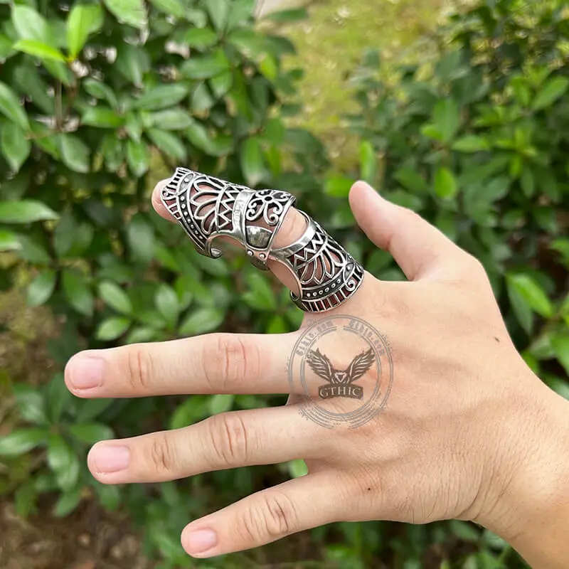 GTHIC Men's Vintage Design Retro Hollow Pattern Durable Stainless Steel 67mm Knuckle Style Ring Armour Jewelry, Birthday Gift