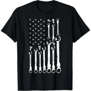 [100% Cotton]  Mechanic Flag American Patriotic Flag Car Mechanic USA Flag T-Shirt