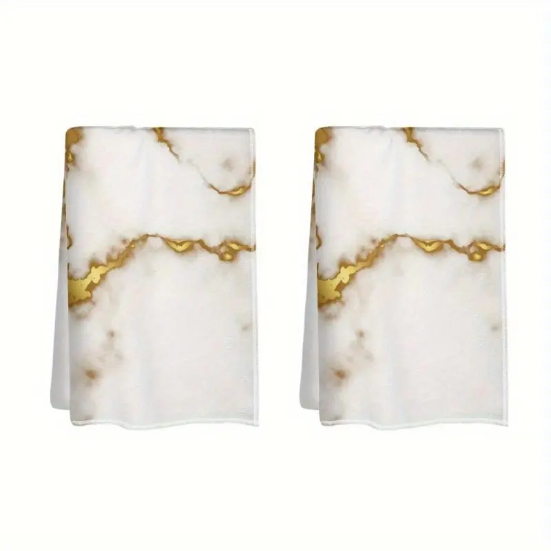 2pcs Luxury Golden Style Marble Towels Absorbent 2 Pieces Modern 23.6x15.7 Inches Hand Towels Ultra Soft Breathable Towel Set For Home - Kitchen Decorative Dish Towels For Cooking Baking Housewarming Gifts - Machine Washable Bathroom Supplies