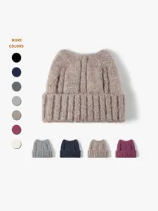 Women's Knitted Hat Beanie Fitted, Cute Cat Ear Design, Thick Warm Winter Accessory, Elastic Large Head Size, Outdoor Activities