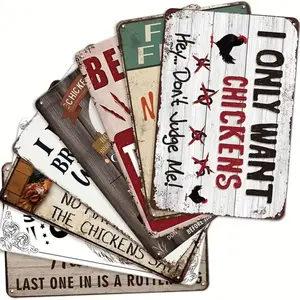 Chicken Vintage Metal Tin Signs 8pcs Set Rustic Farmhouse Decor for Coops, Gardens, and Kitchens Humorous and Whimsical Wall Art Decoration Signage plaques warning  sign 30X20cm creative small gift