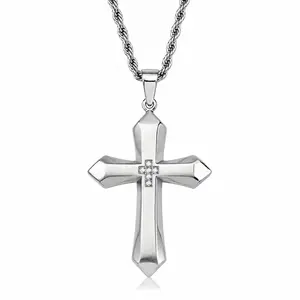 ICYYY 316L Cross Necklace with CZ Stone for Men and Women, 316L Stainless Steel, Rope Chain, Stylish Faith Accessory, Christmas Gift