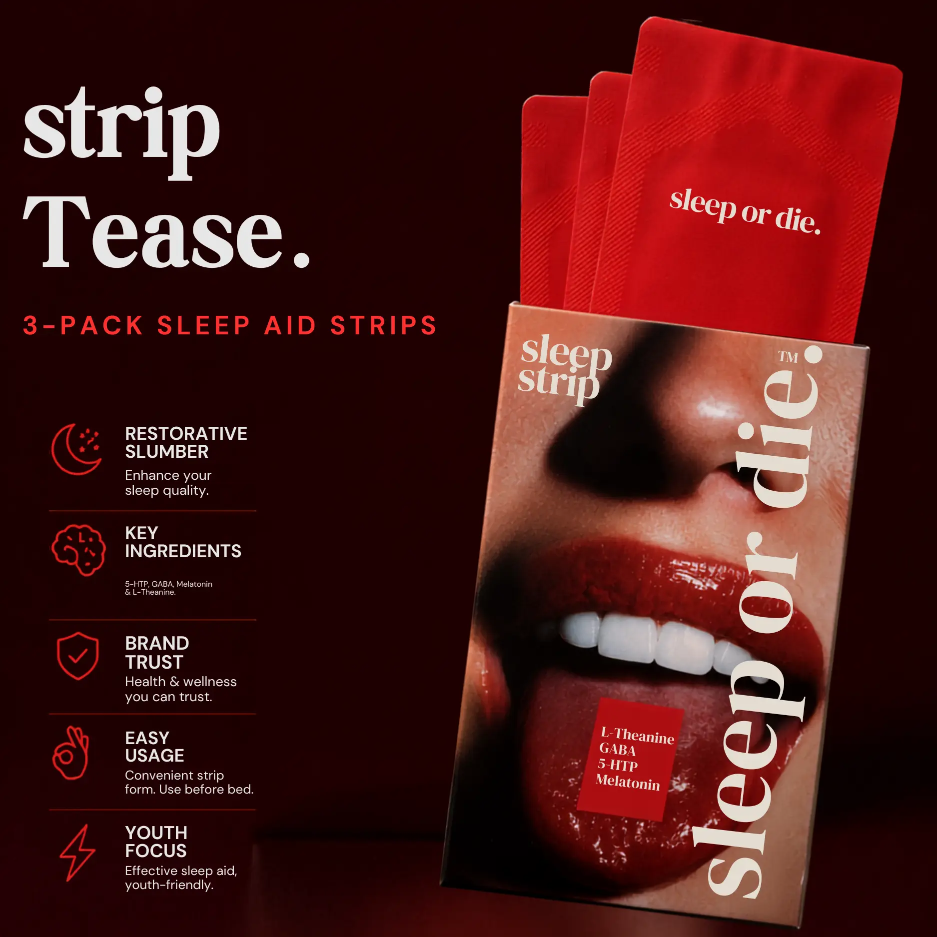 3-Pack Sleep Aid Strips - Health & Wellness Supplement for Restorative Slumber | Strip Tease