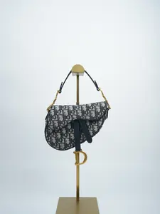 Pre-owned Dior canvas Shoulder Bags Christian Oblique Mini Saddle Bag Blue