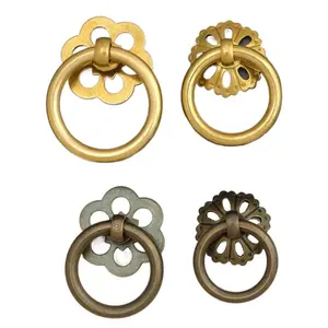 Six-hole handle, classical pull ring, Chinese antique-style furniture, pure copper cabinet door and drawer handle, simple medicine cabinet copper handle