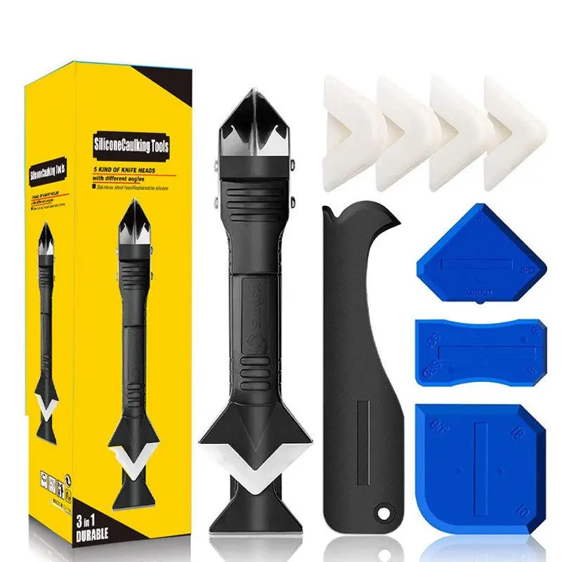 Caulking tool caulk remover grout removal toolwith 3 glass glue corner scrapers - caulk remover tool 3 in 1 caulking finishing tools silicone caulking caulk remover 3-in-1 Caulking Silicone 3-in-1