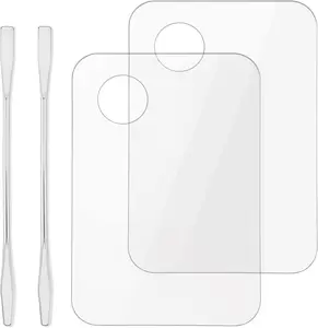 Acrylic Cosmetic Makeup Palette, Makeup Mixing Tray with Makeup Spatula Metal Mirror for Beauty Salon Color Cream Liquid Foundation Mixing Palette (2 Pcs Transparent palettes)