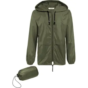 Mens Packable Rain Jacket Lightweight Waterproof Raincoat with Hood Outdoor Rain Gear Travel Hiking Cycling