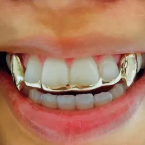 2 pcs set of Hip-Hop Braces Punk Halloween Vampire Teeth Small Tiger Teeth Braces Teeth Grillz Hip Hip Teeth Grillz for Women Men Masks Golden
