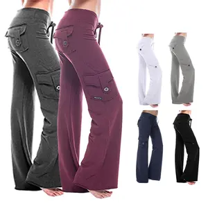 Women's High-Waisted Plus-Size Elastic Cargo Pants - Wide-Leg Pocket Athleisure Casual Trousers, Stretch Fabric Leg Pants for Casual & Loungewear Use