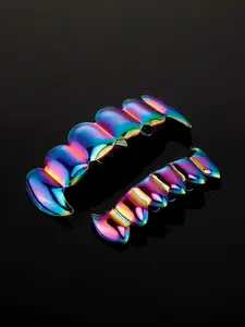 2pcs Vampire Hip Hop Grillz Set, 14k Copper Material, Metallic, Halloween Party Fashion Jewelry, Top and Bottom Grillz